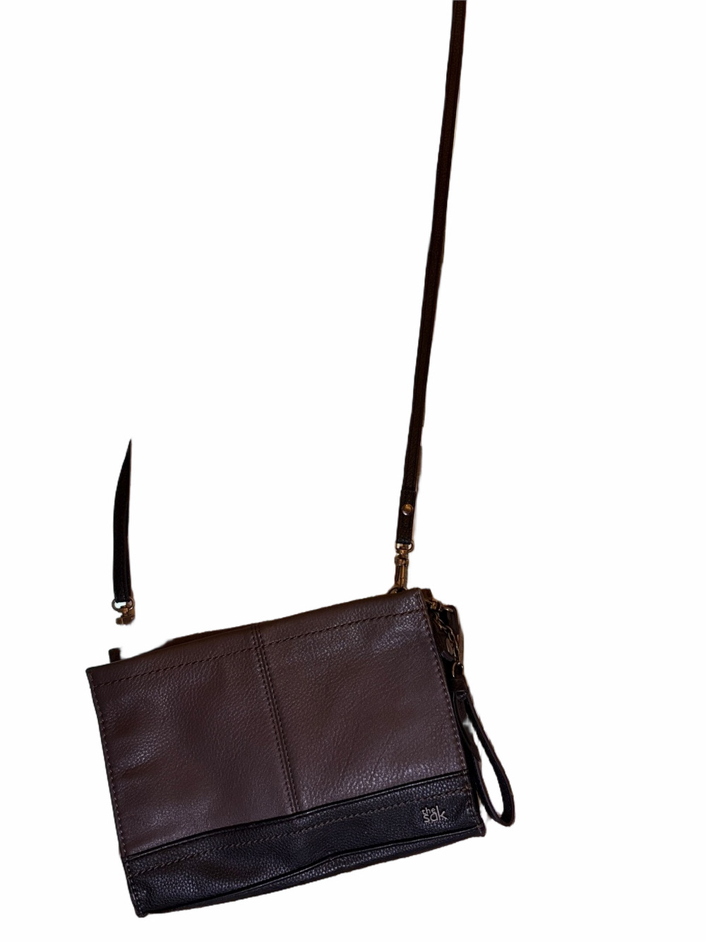 The Sak Iris 3 way Demi adjustable grey &  black leather crossbody purse.